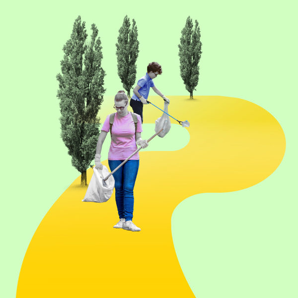 Persone che raccolgono rifiuti nel parco - Progetto Passi puliti di Geovest